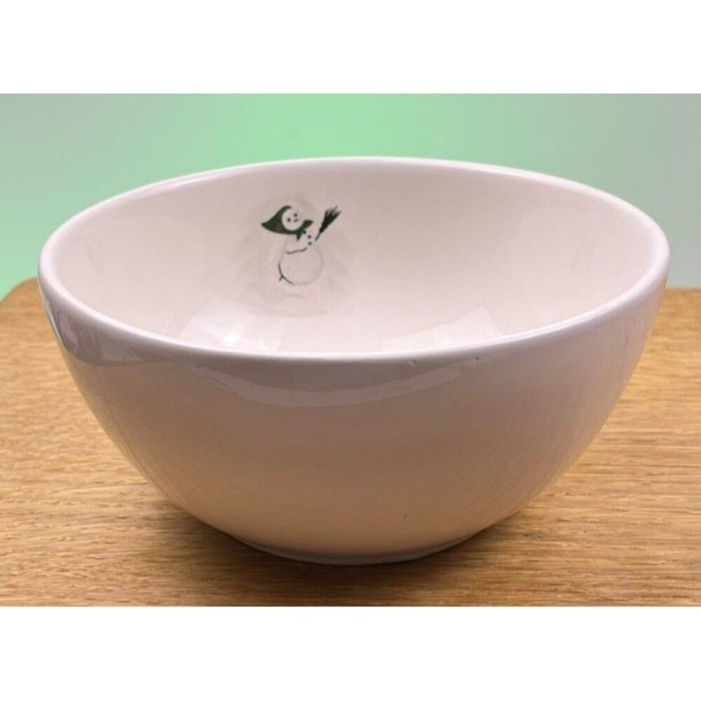Williams-Sonoma Snowman Coupe Cereal Bowl Broom Winter Christmas Holiday